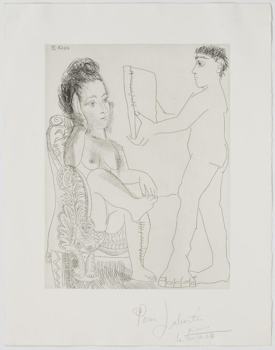 Home jove oferint un mirall, o un retrat, a una dona