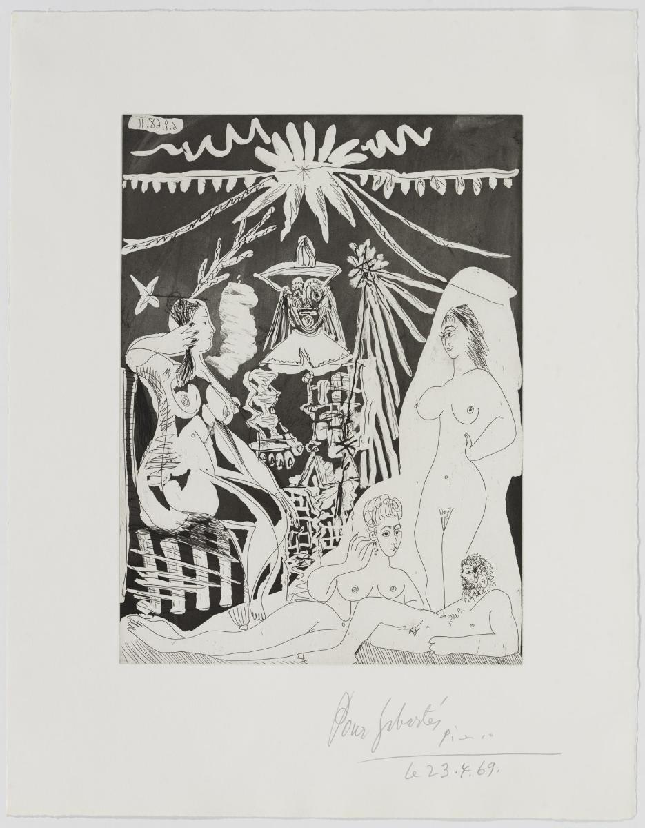 Man Lying with Two Women, Evoking the Relations between an Old Clown and a Young Woman