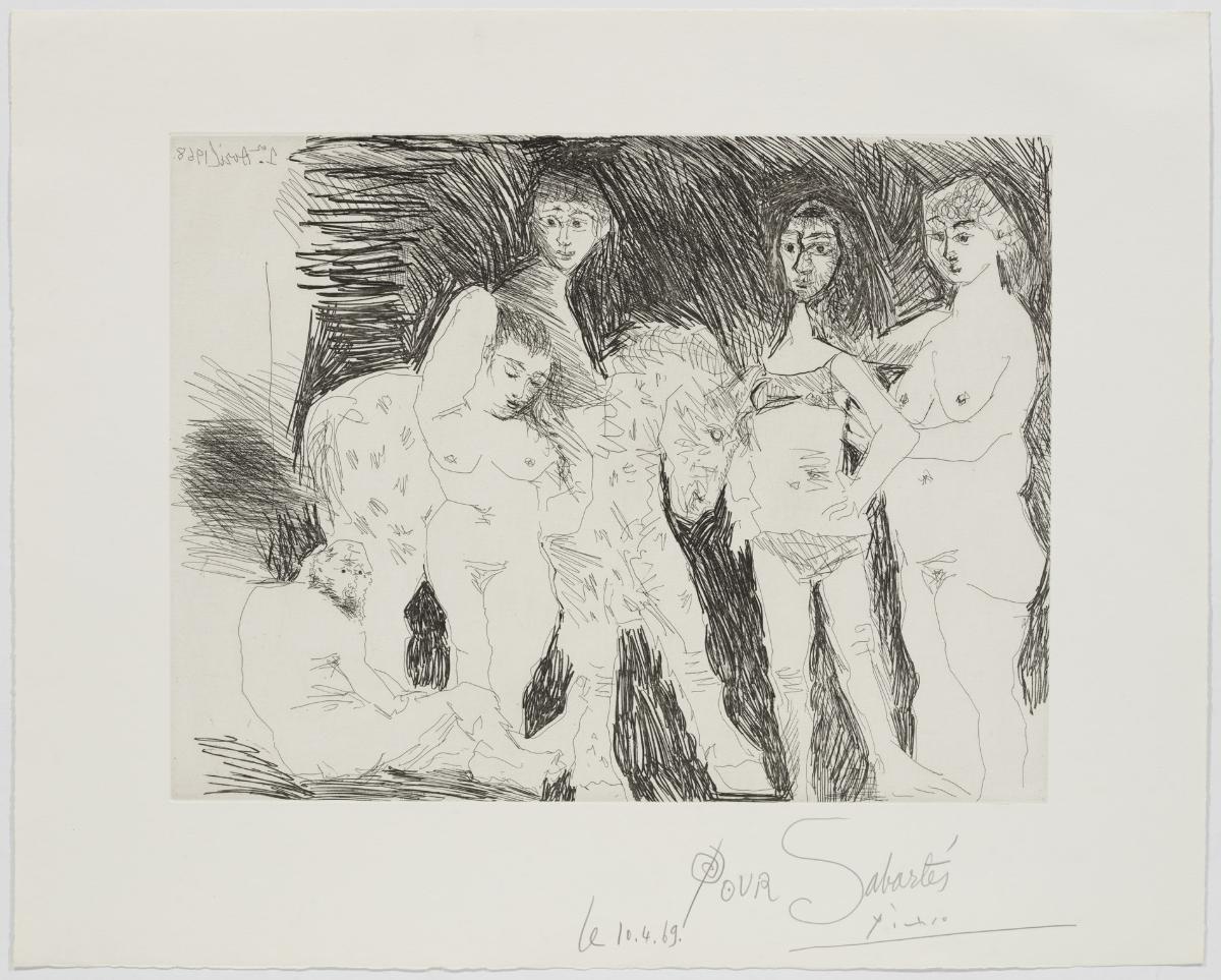 Viejo pensando en su juventud: niño montado en un caballo circense y mujeres