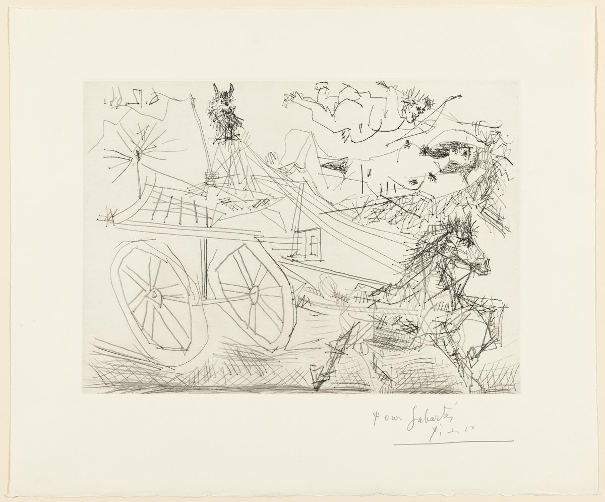 Fair Cart Drawn by a Small Horse, with a Naked Man and a Cupid in the Sky