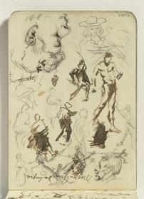Estudio de la madre del artista, figuras y anotaciones manuscritas