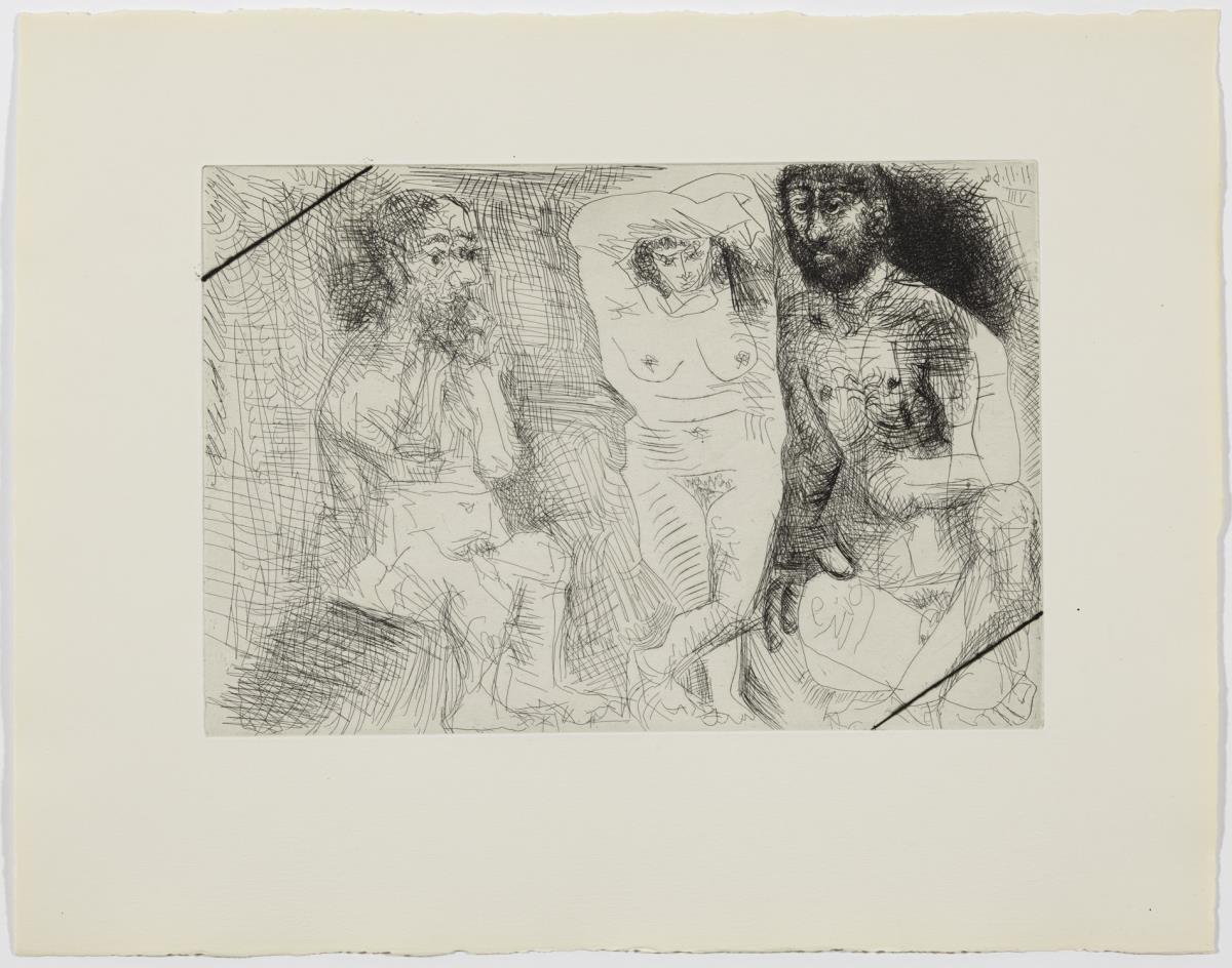 Two Bearded Men with a Naked Woman