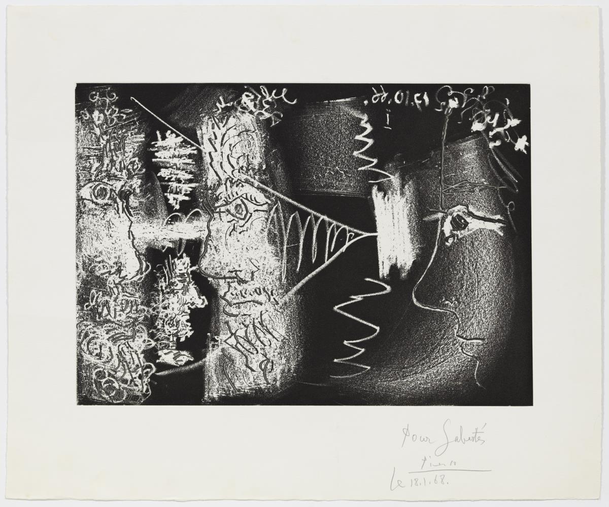 La vellesa: dona mirant tres perfils de vells