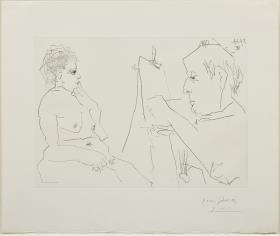 Modelo y pintor calvo