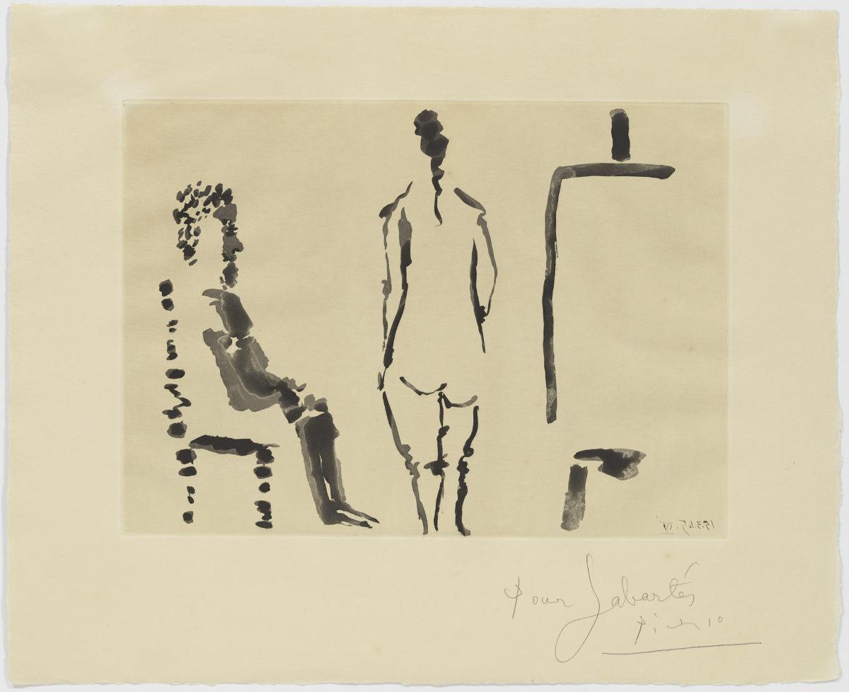 Pintor descansando y modelo de espaldas