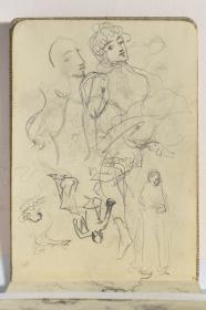 Busto de mujer y estudio de hombres