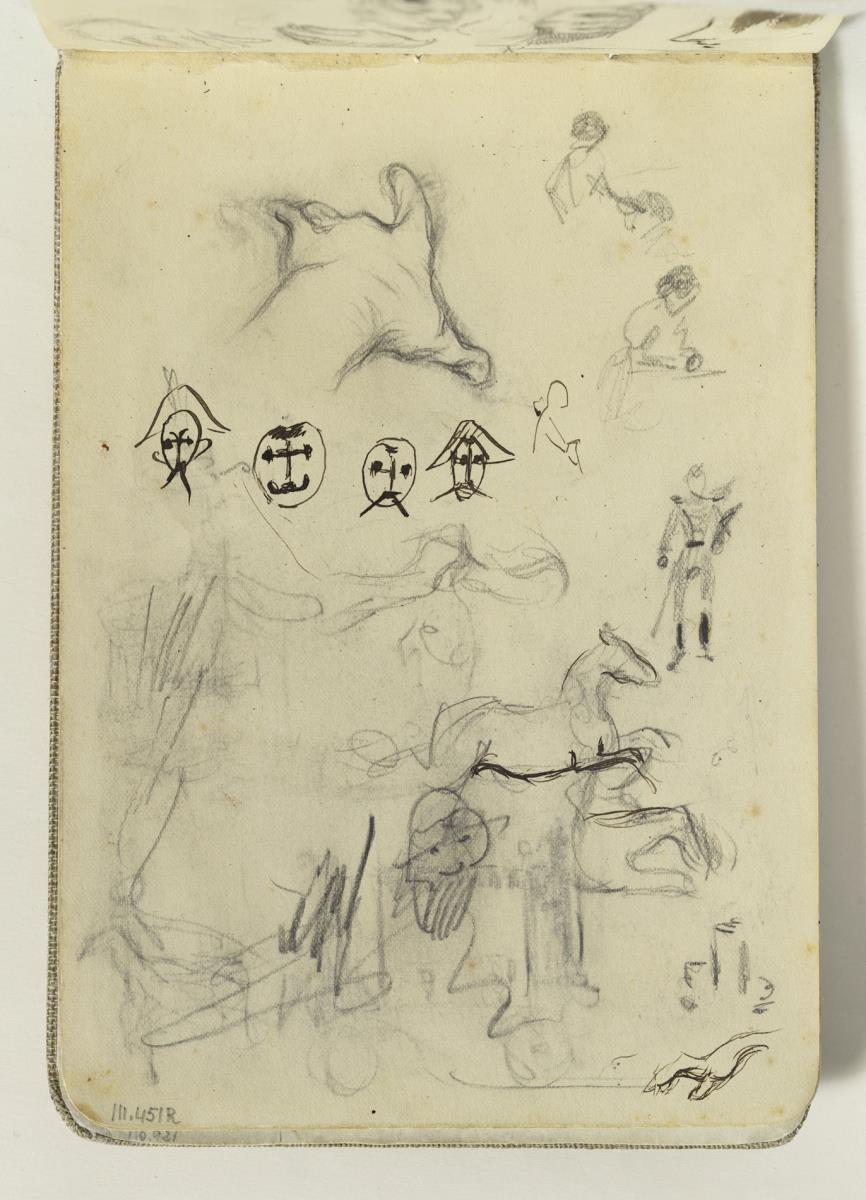 Études de main, cheval et caricatures