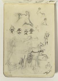 Estudios de mano, caballo y caricaturas