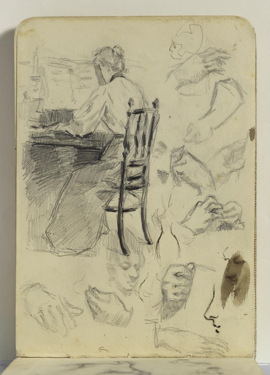 Woman Playing the Piano and Study of Hands and Faces