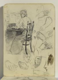Mujer tocando el piano y estudio de manos y caras