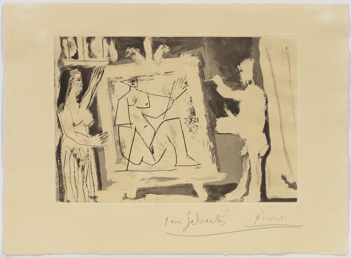 Pintor i model davant d'una tela