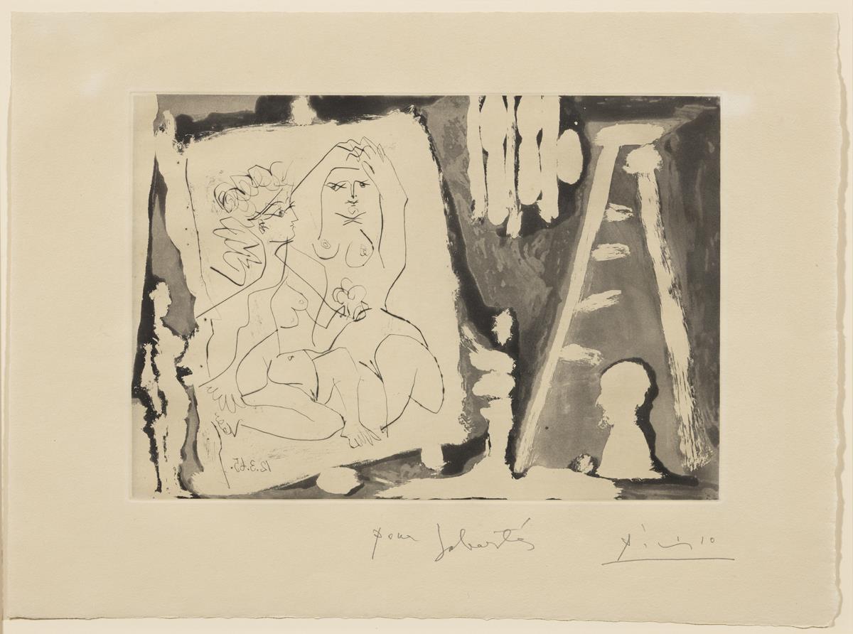 Pintor i model davant d'una pintura