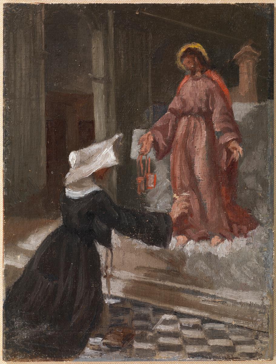 Jesús revelando a sor Apolonia Andriveau el Escapulario de la Pasión