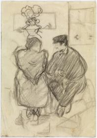 Pareja sentada y otros croquis