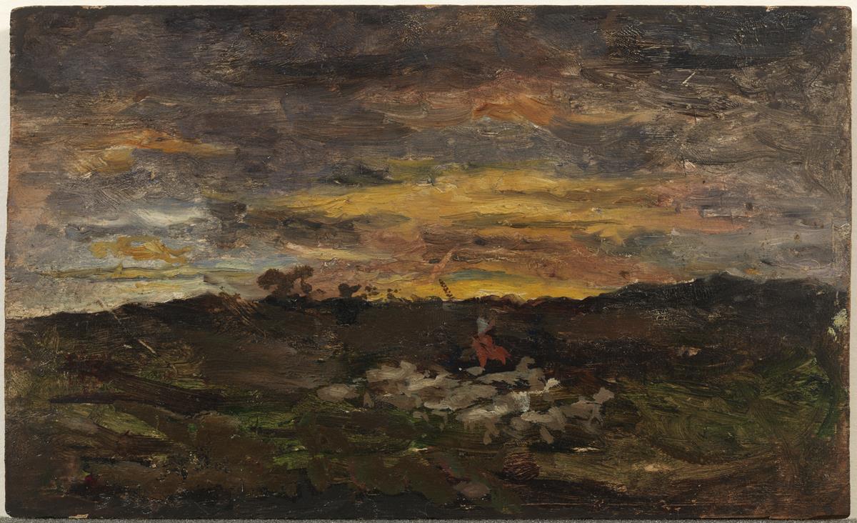 Posta de sol i ramat d'ovelles