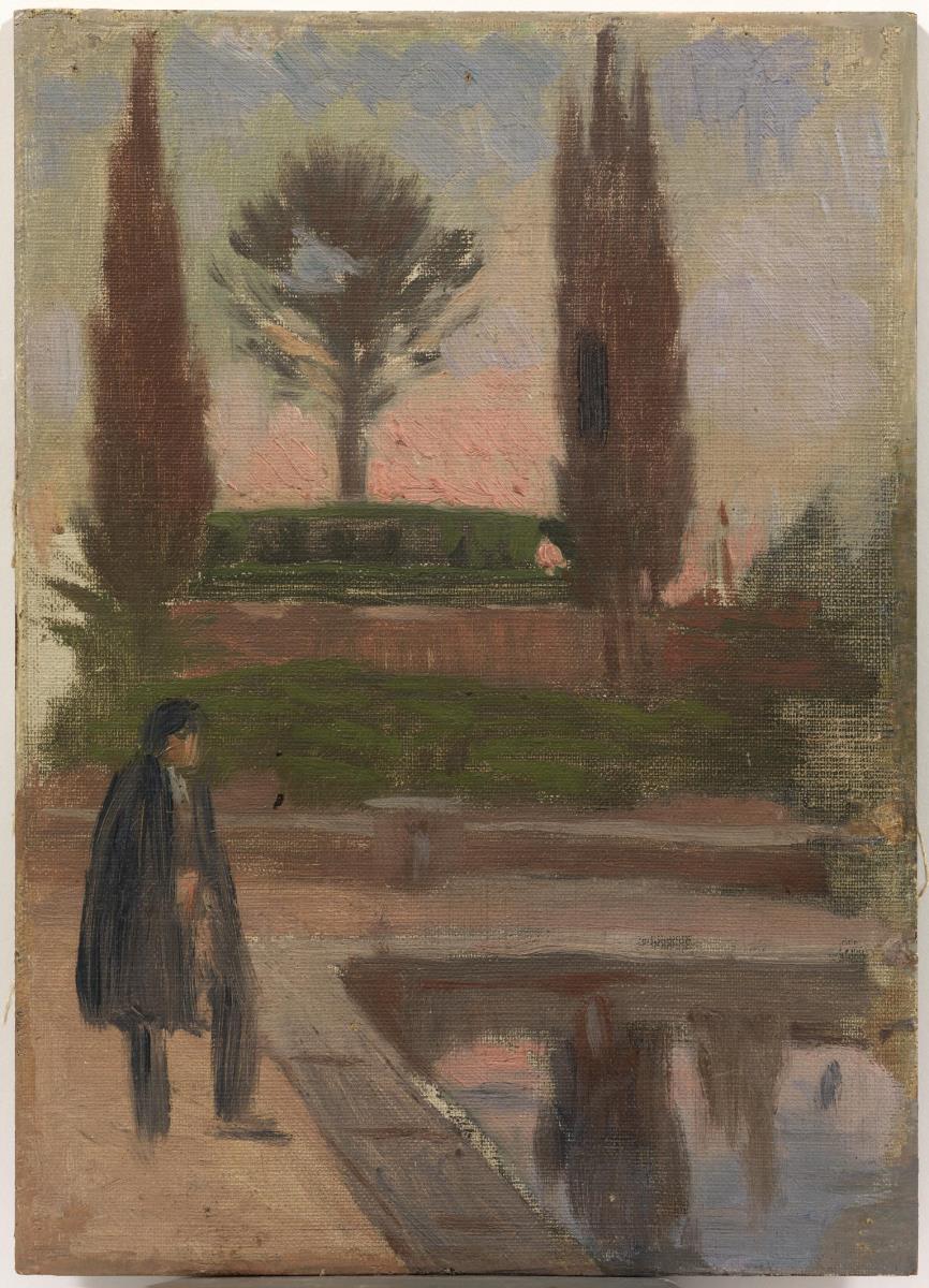 Home a la vora d'un estany