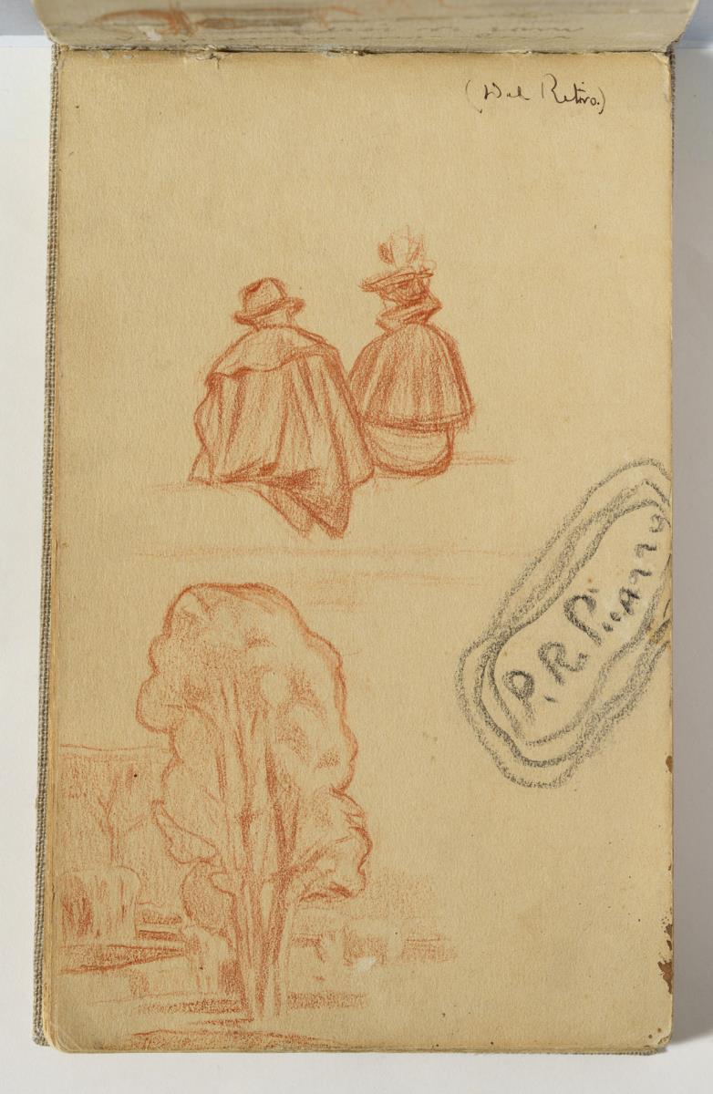 Parella asseguda i arbres al Retiro