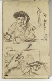 Manos del artista dibujando a Francisco Bernareggi