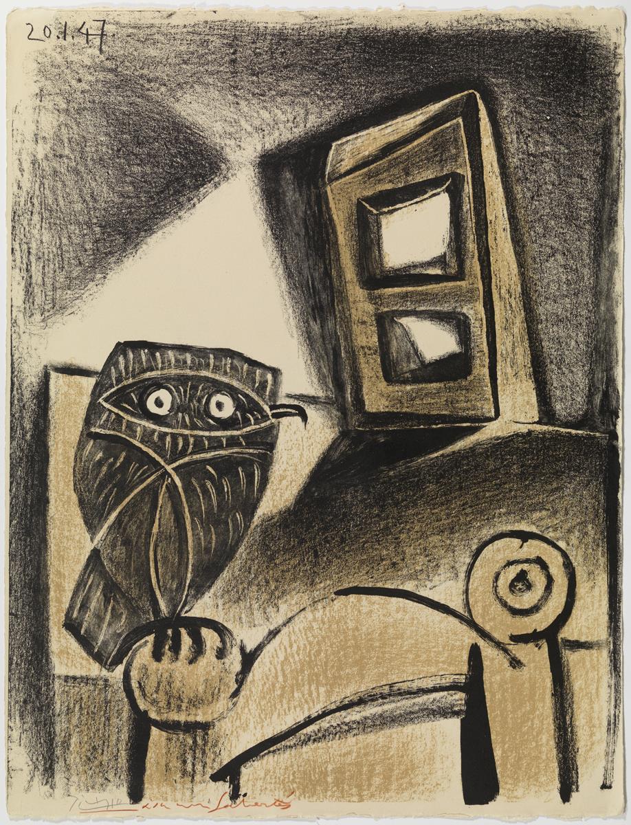 Owl with Chair on Ochre Background