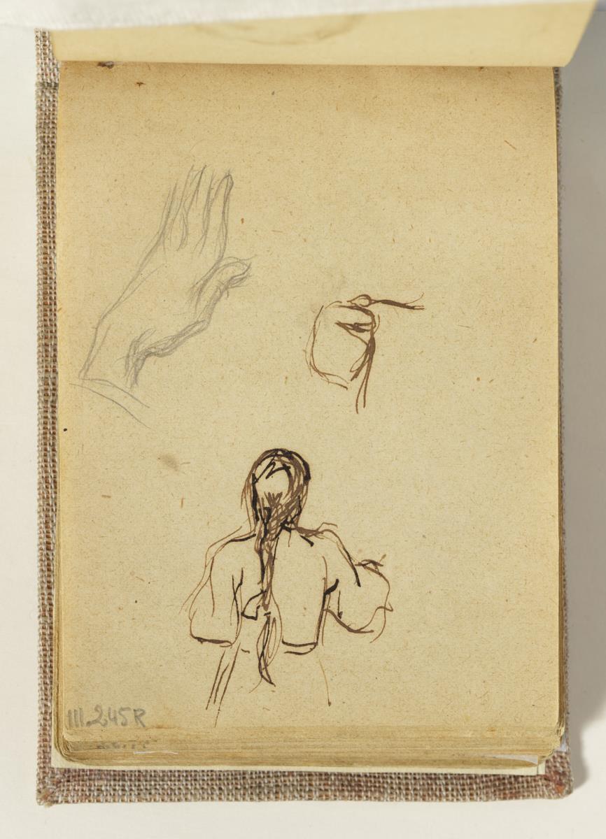 Lola, germana de l'artista, i estudi de mà