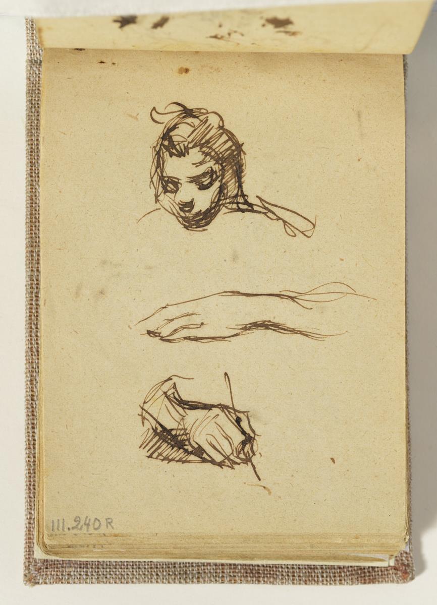 Lola, germana de l'artista, i estudi de mans