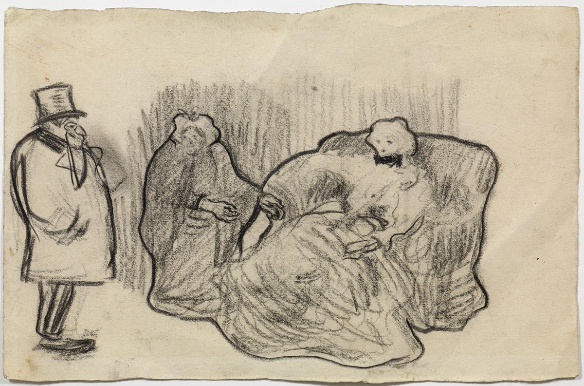 Escena d'interior. Home vell, celestina i noia asseguda