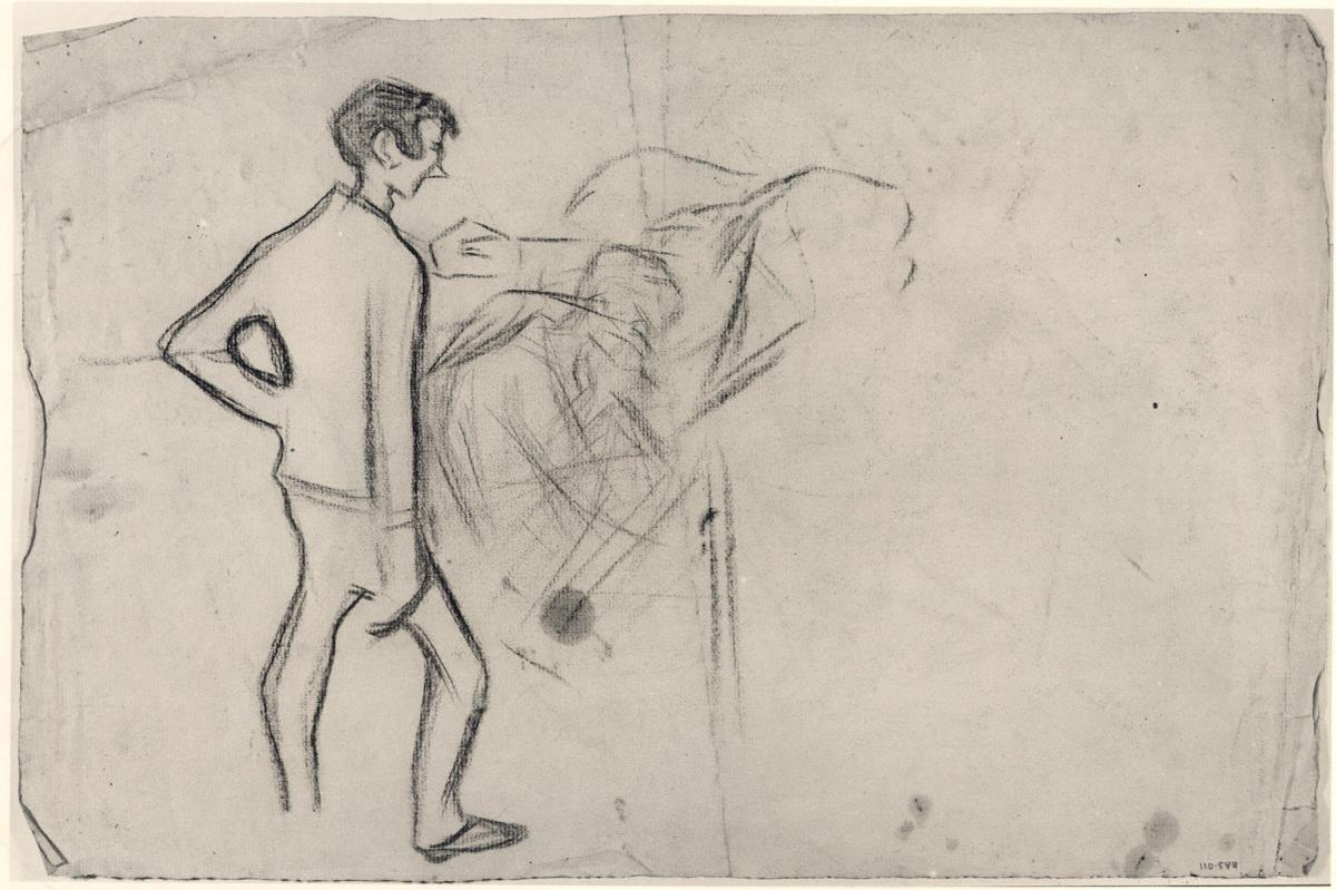 Home d'esquena i croquis inacabats