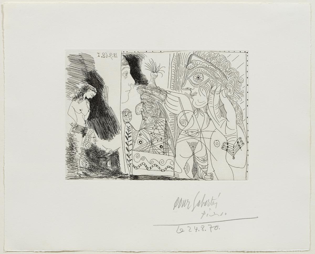 Writer with his Muse, Writing a Story in the Style of "The Thousand and One Nights", Featuring a Kabbalist with an Owl, a Young Man and a Prostitute