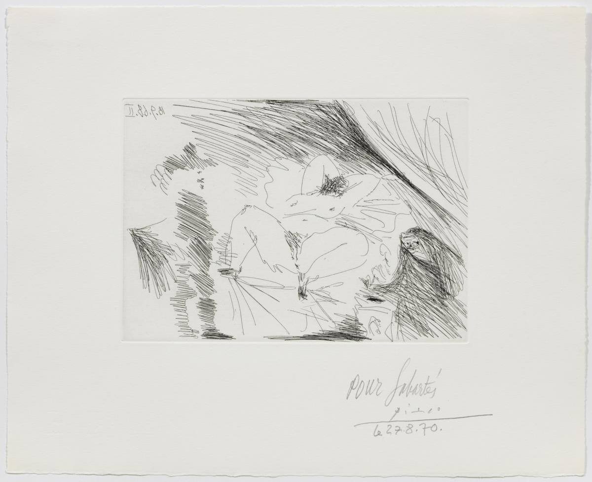 Mujer joven en la cama, la Celestina y gentilhombre