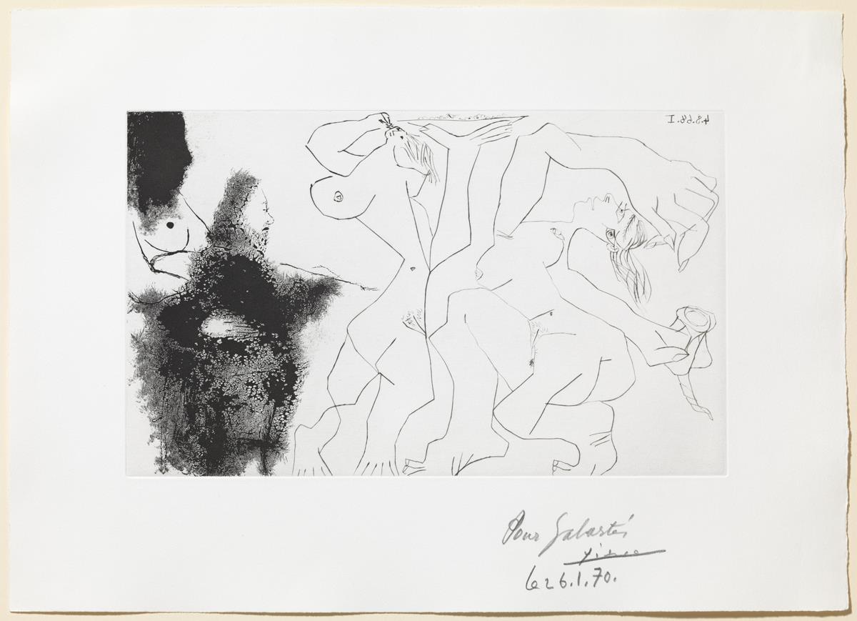 Viejo pintor rembrandtesco pintando unas bacantes