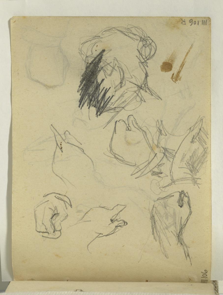 Cabeza de mujer y estudio de manos