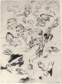 Estudio de manos, y croquis de los padres y hermana del artista