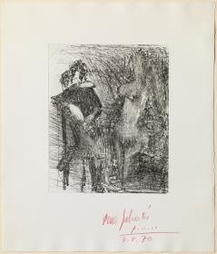 Man Leaning and Half-Kneeling on a Chair in Front of (or Thinking About) a Woman