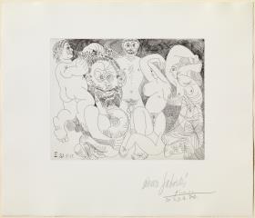 Country Scene, with Bearded Man Crowned with Flowers by a Putto, and Women