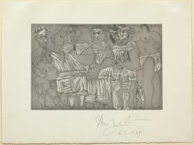 Bather and Flautist Putto, and Men in Bathing Suits
