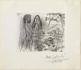 Pastoral Scene: Lovers, Flautist, and Man Eating Watermelon