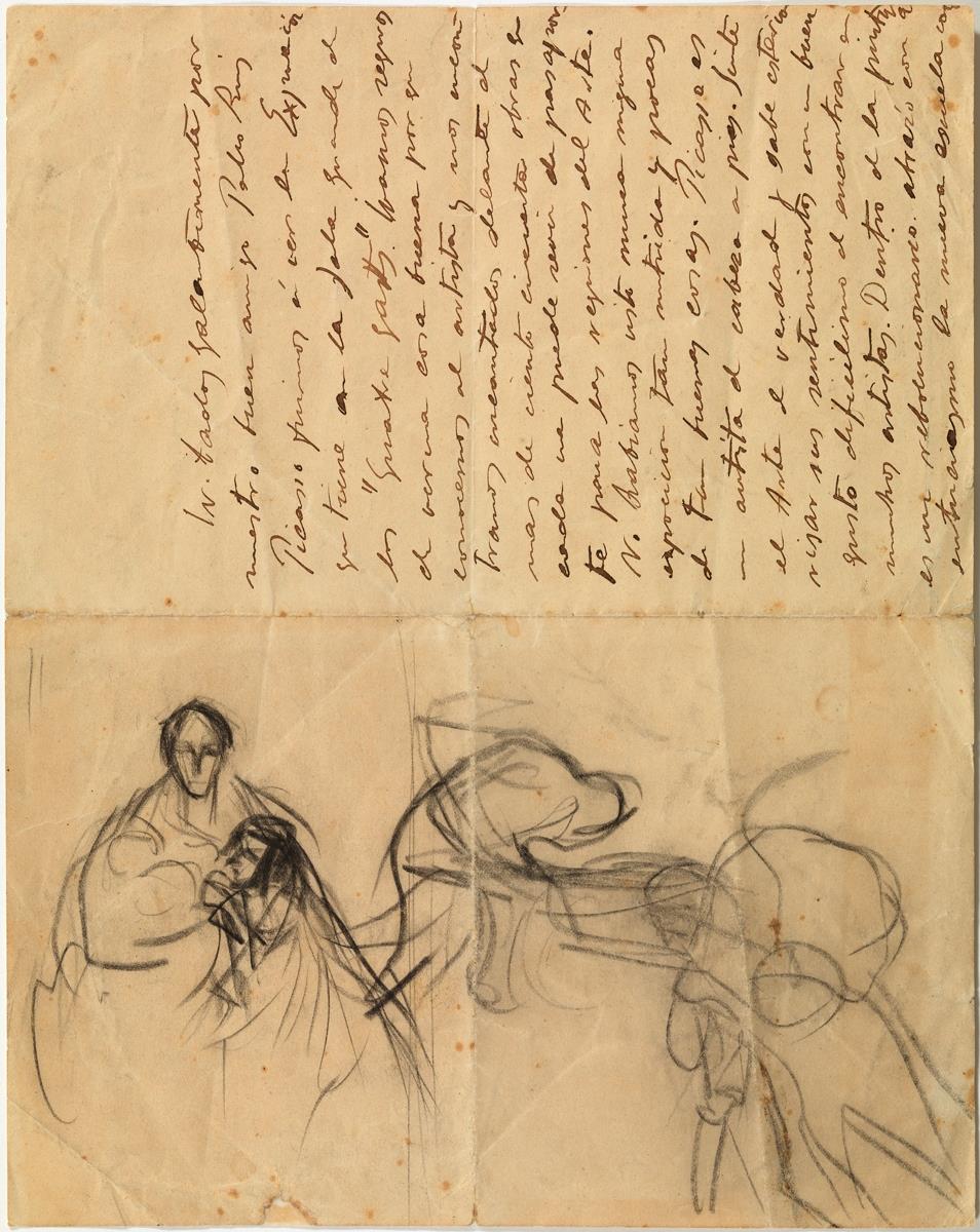 Study of a Poster for the Caja de Previsión y Socorro, and Letter from Carles Casagemas
