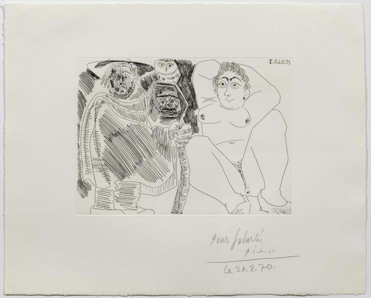 Prostituta grassa, bruixa amb òliba i viatger amb esclops