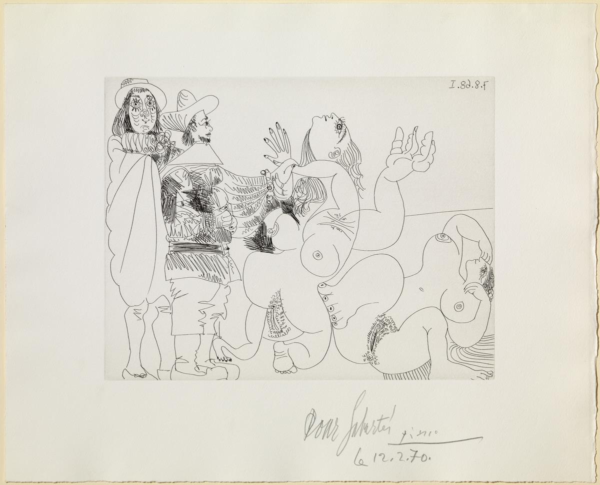 Young Gentleman Sidekick with a German Cavalier and Two Naked Women
