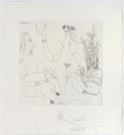 Painter before One of the "Three Graces" by Raphael, and Wild Man in Party Hat