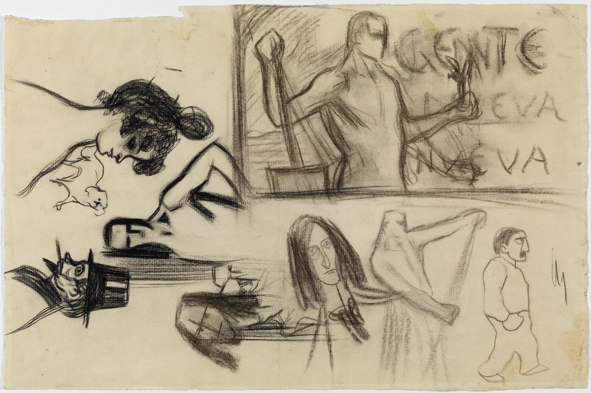 Estudios para la ilustración de la revista "Gente nueva" y otros croquis