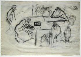 Mujer escribiendo y otros croquis