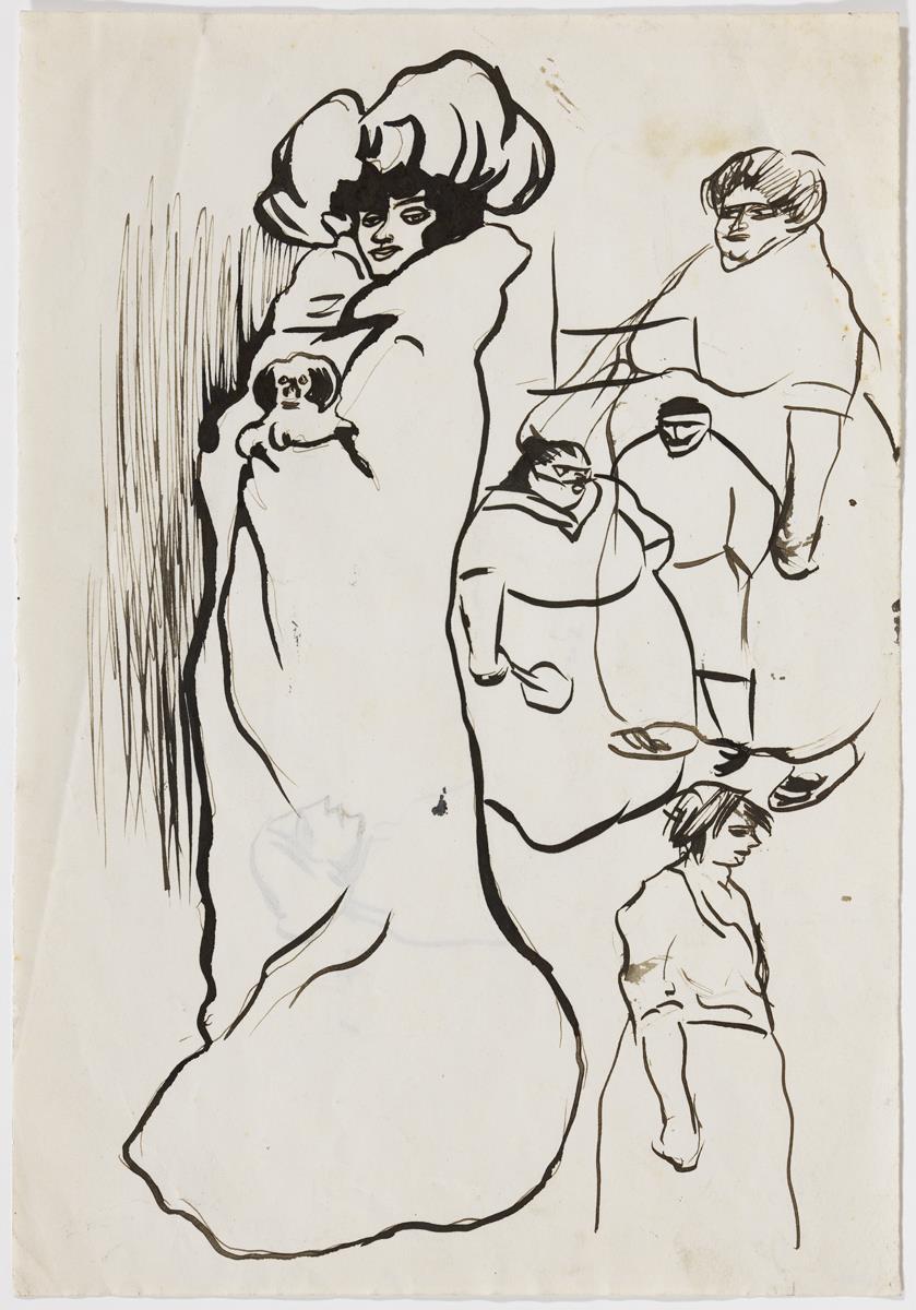 Dama con un pequinés, y tipos populares