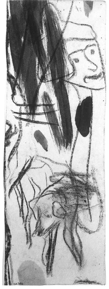 Cabeza de mujer, perro y trazos