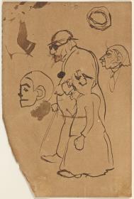 Pareja de ancianos y dos cabezas