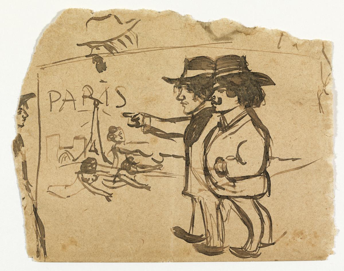 Picasso and Manuel Pallarès Contemplating the Eiffel Tower