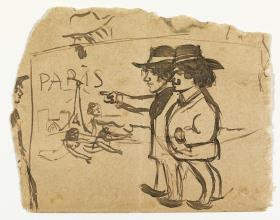 Picasso and Manuel Pallarès Contemplating the Eiffel Tower
