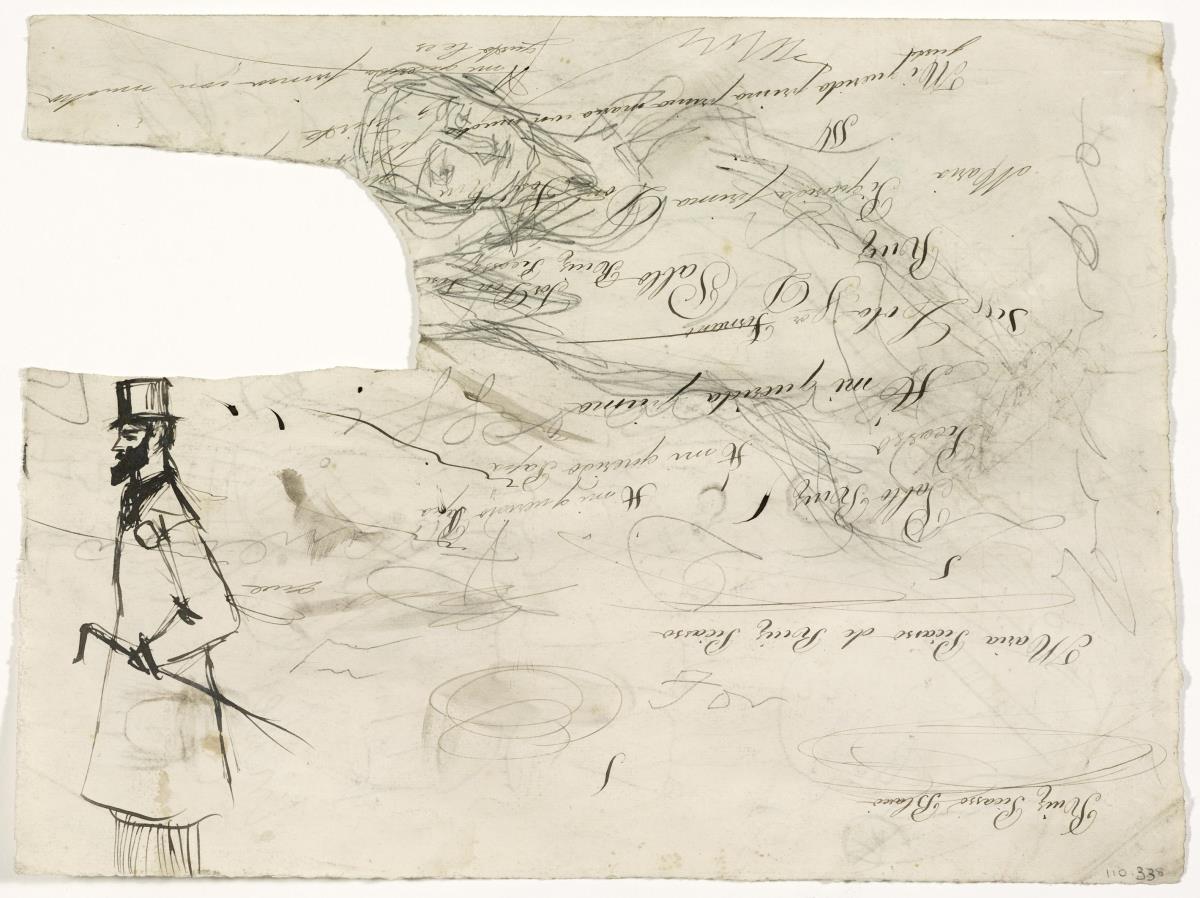 Hombre con bastón, y croquis de hombre