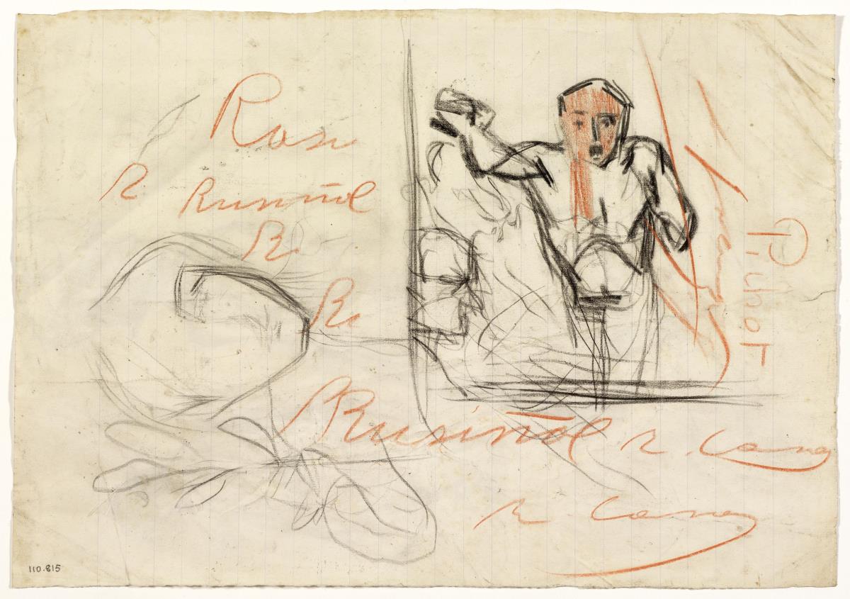 Bust of a man, head of a woman and imitations of signatures