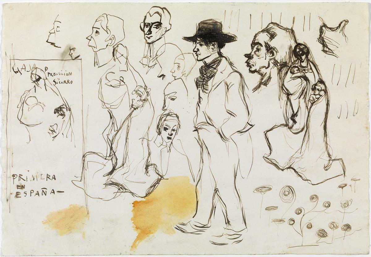 Self-Portrait and Studies of a Poster for the Caja de Previsión y Socorro